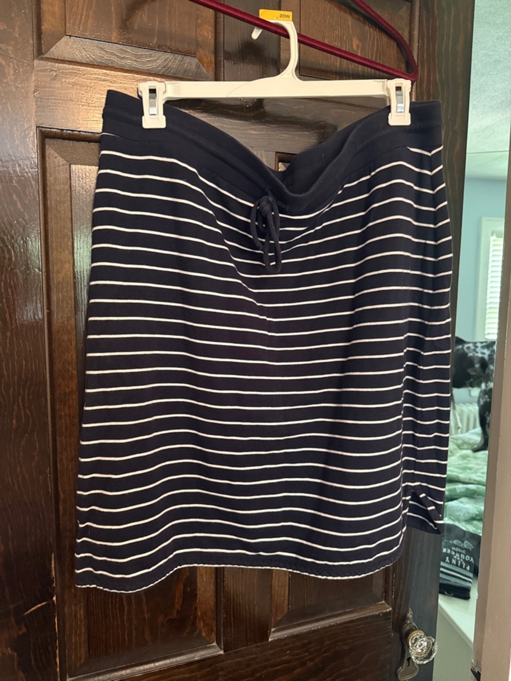Talbots Navy & White Striped Drawstring Midi Skirt